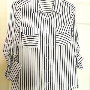 SugarLips Black/White Stripe Sheer Utility Blouse